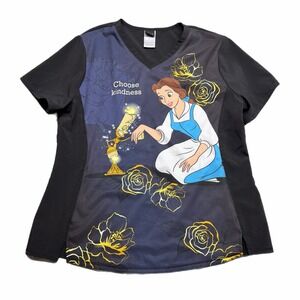 Disney Beauty and the Beast Belle Scrub Top Large Black EUC Tooniforms